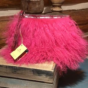 Patricia Nash Rare Pink Lambswool Leather Wristlet